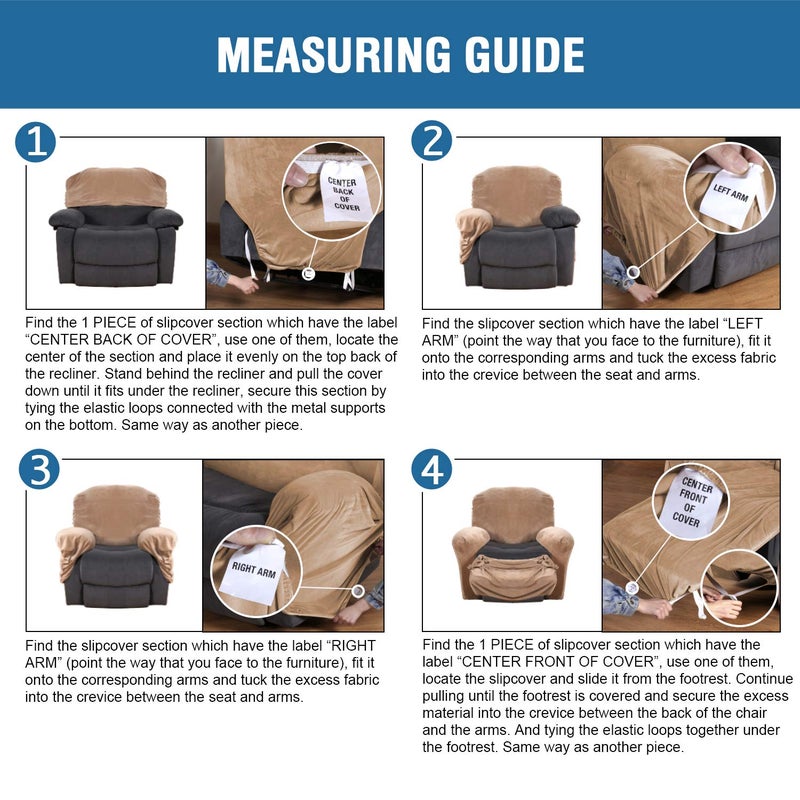 H.VERSAILTEX Velvet Stretch Recliner Couch Covers 4-Pieces Style Recliner Chair Covers Recliner Cover for Reclining Chair Slipcovers Feature Non Slip Form Fitted Thick Soft Washable, Camel - Image 5